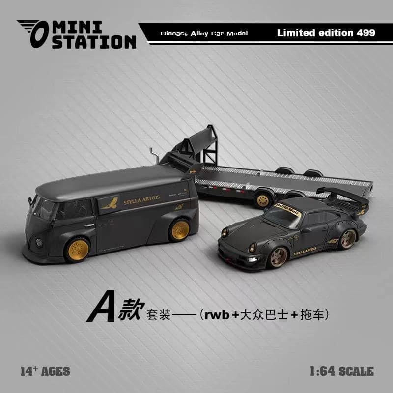 Mini Station Stella Artois RWB Set Volkswagen T1 Porsche 964 RWB And Trailer