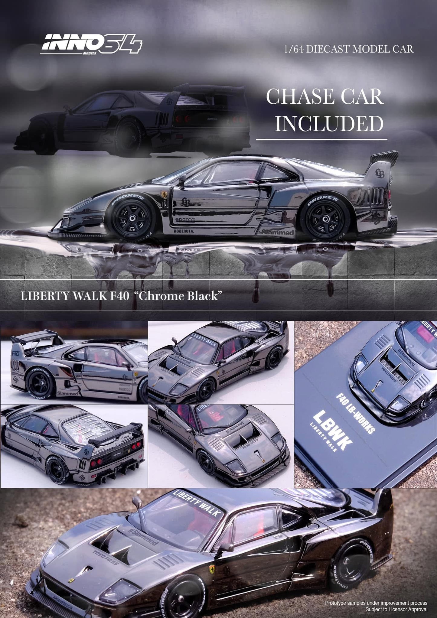 Inno64 Ferrari F40 LBWK Chrome Black