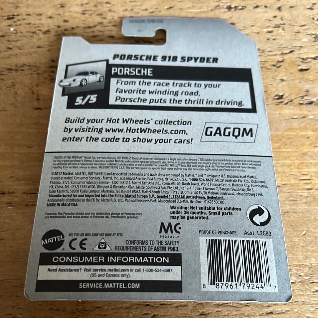 Hot Wheels Super Treasure Hunt Factory Sealed Porsche 918 Spyder