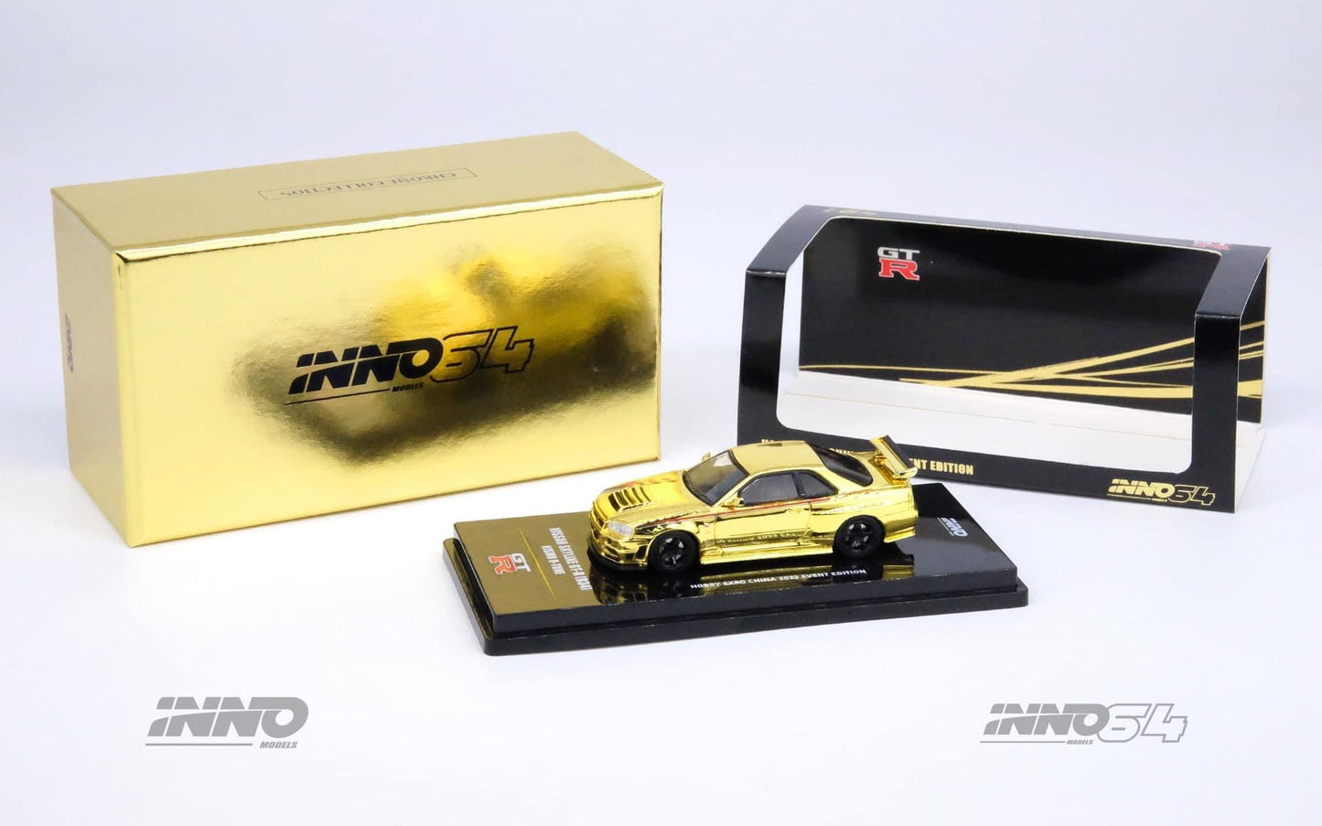 Inno64 Nissan Skyline R34 GTR Gold Chrome Hobby Expo China 2023 Event Edition