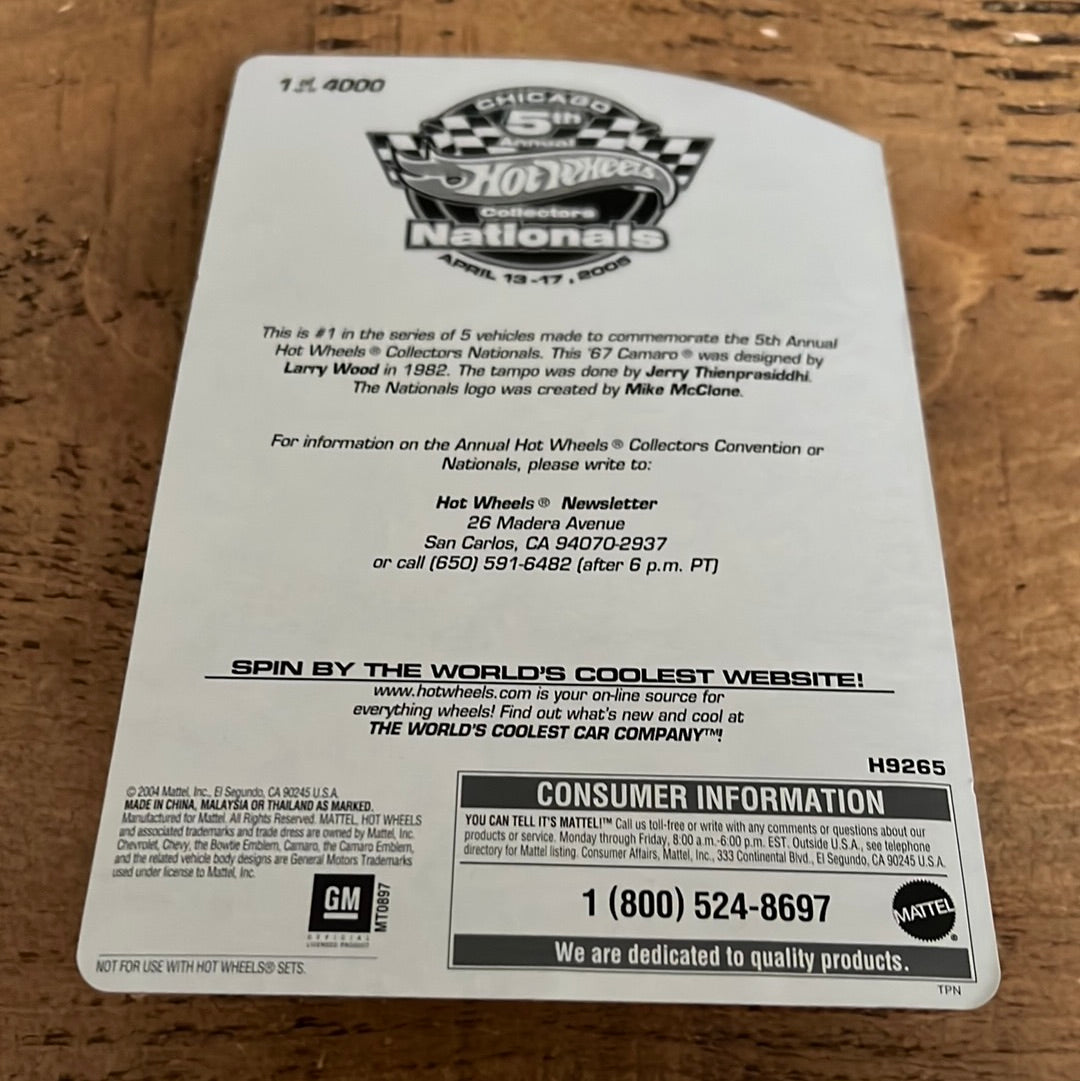 Hot Wheels Convention 67 Camaro 1 Of 4000