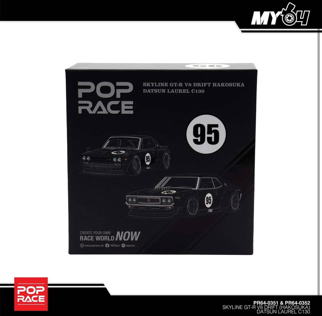 Pop Race Hong Kong Toy Car Salon Event Edition Skyline GTR V8 & Datsun Laurel C130 2 Car Set