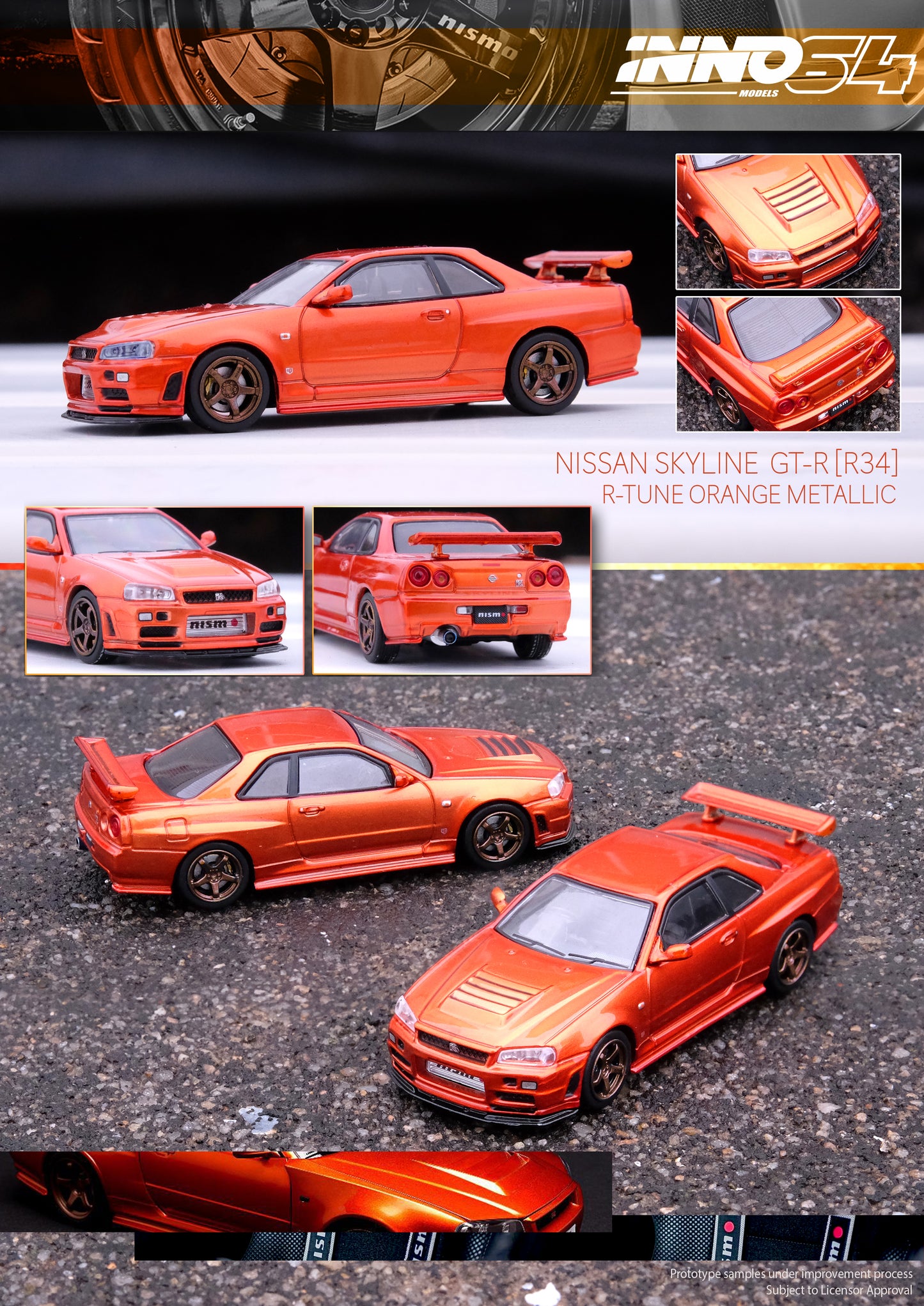 Inno64 Nissan Skyline R34 GTR R Tune Orange Metallic