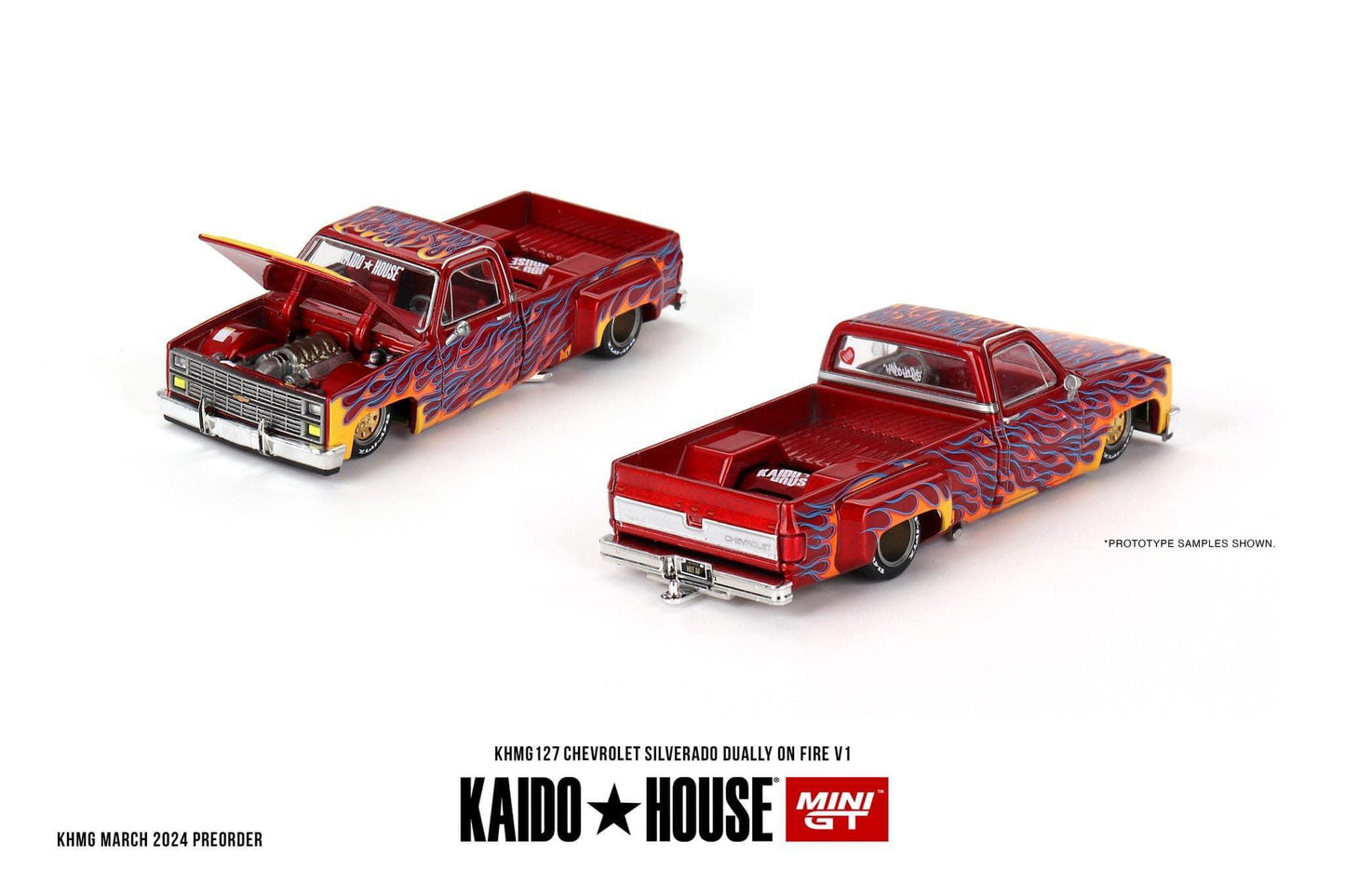 Mini GT x Kaido House Chevrolet Silverado Dually On Fire #127