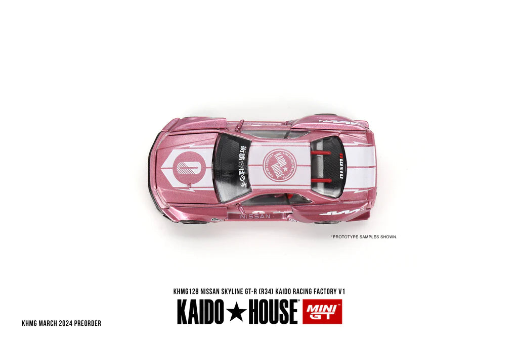 Mini GT x Kaido House Nissan Skyline R34 GTR Kaido Racing Factory V1 Pink #128