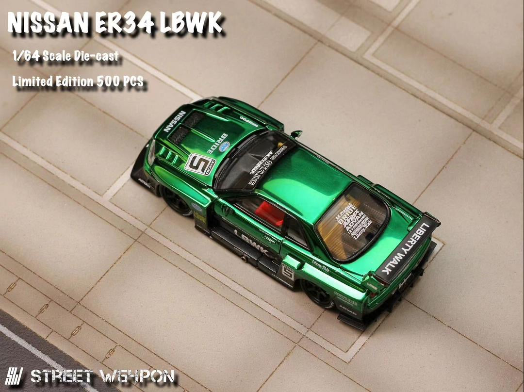 Street Weapon LBWK Nissan Skyline ER34 R34 Green Chrome