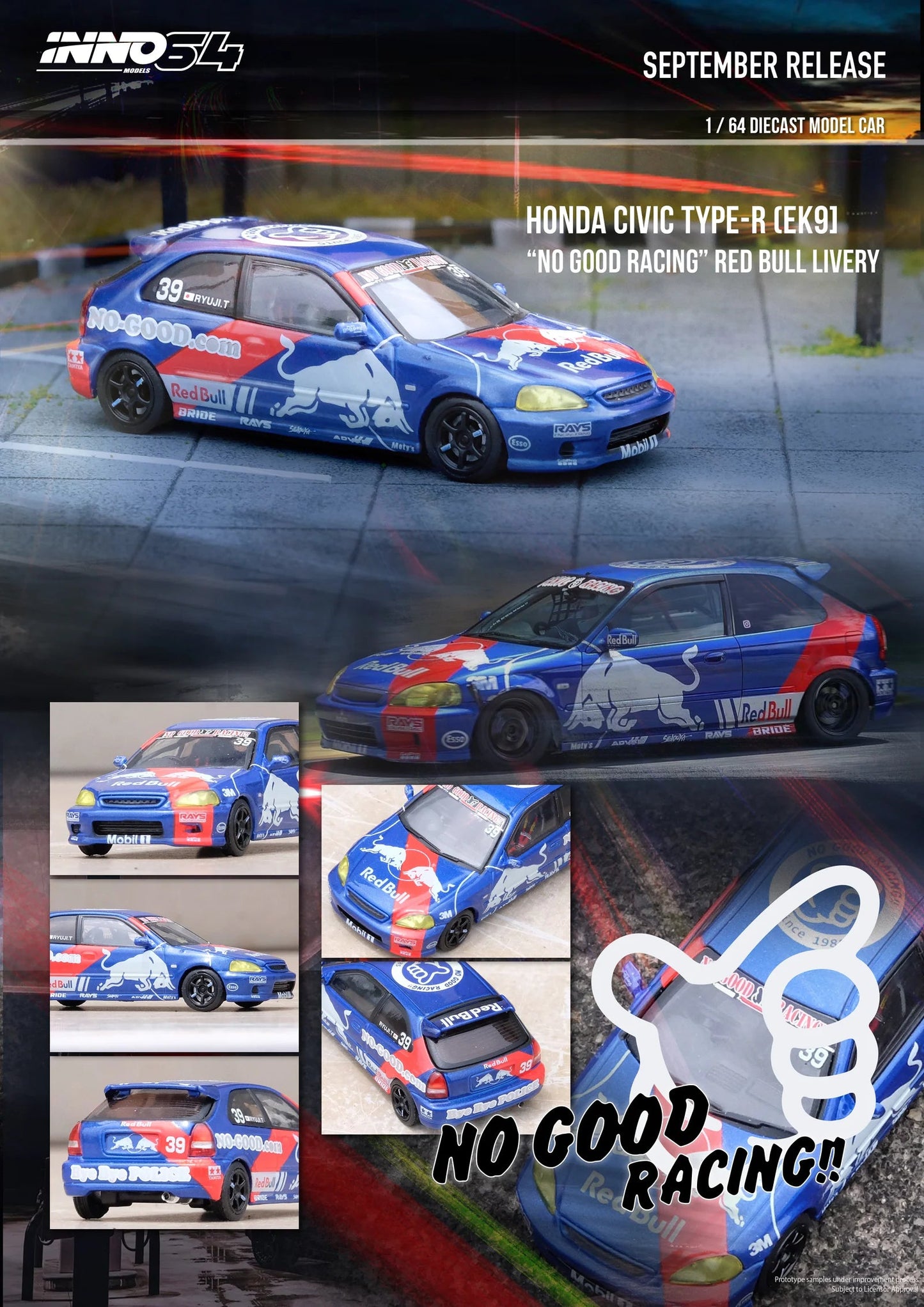 Inno64 Honda Civic EK9 No Good Racing Red Bull