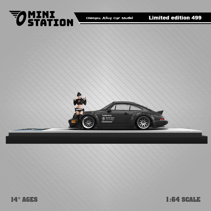 Mini Station Porsche 964 RWB Samurai Cyberpunk Black With Figure