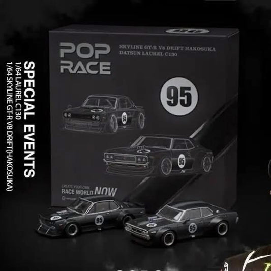 Pop Race Hong Kong Toy Car Salon Event Edition Skyline GTR V8 & Datsun Laurel C130 2 Car Set