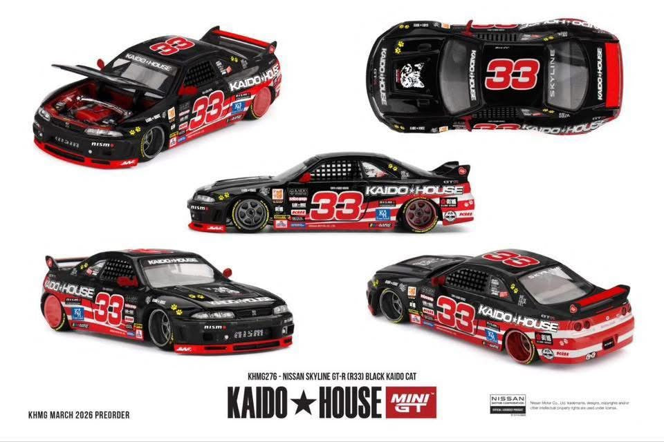 Mini GT x Kaido House Nissan Skyline R33 GTR Black Kaido Cat #276