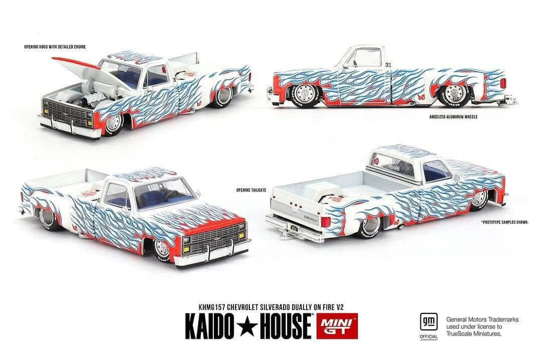 Mini GT x Kaido House Chevrolet Silverado Dually On Fire V2 #157
