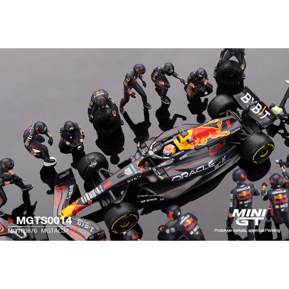 Mini GT Oracle Red Bull Racing RB19 #1 Max Verstappen Pit Crew Set #MGTS0014
