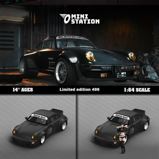 Mini Station Porsche 964 RWB Samurai Cyberpunk Black With Figure