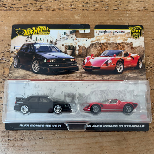 Hot Wheels Premium 2 Pack Alfa Romeo 155 V6 TI & 69 Alfa Romeo 33 Stradale
