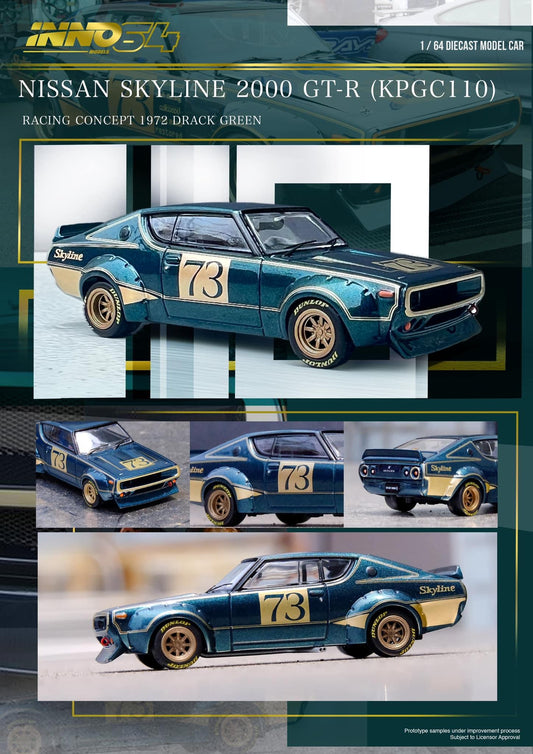 Inno64 1972 Nissan Skyline 2000 GTR Racing Concept Green