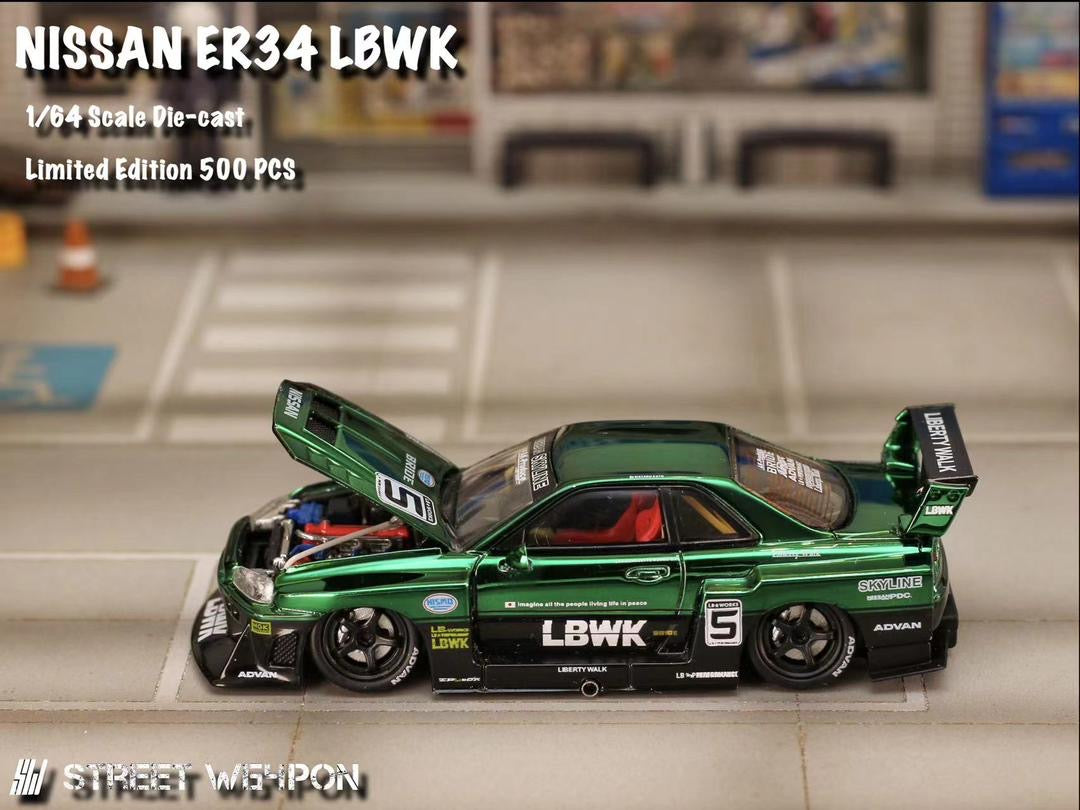 Street Weapon LBWK Nissan Skyline ER34 R34 Green Chrome – Bran’s Diecast