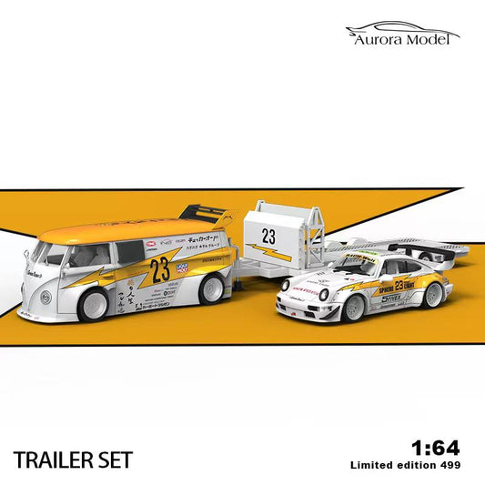 Aurora Model LBWK Set Volkswagen T1 Trailer & Porsche 964 RWB