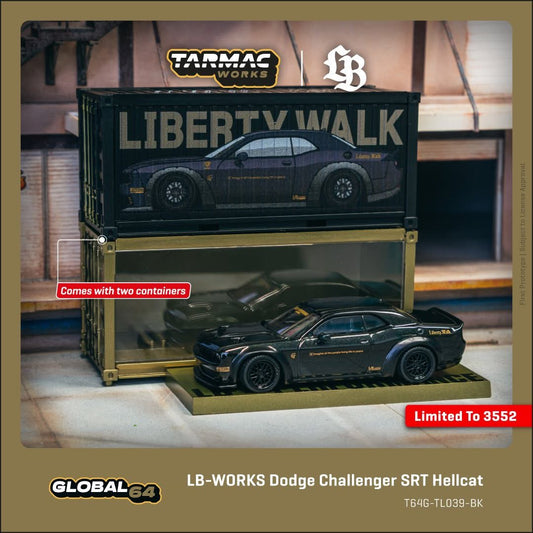 Tarmac Works LB Works Dodge Challenger SRT Hellcat & Container Set