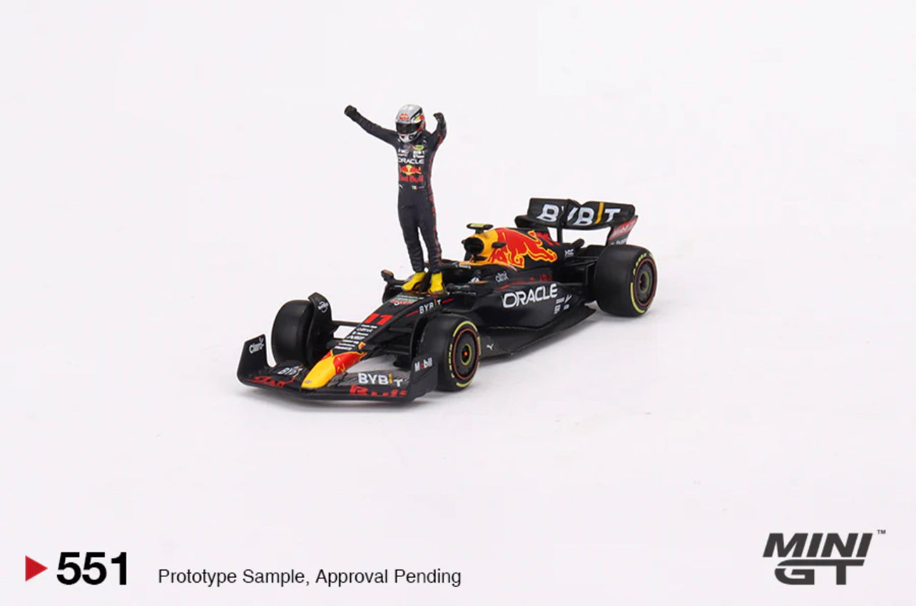 Mini GT Oracle Red Bull Racing Sergio Perez 2022 Monaco Grand Prix Winner With Figure #551