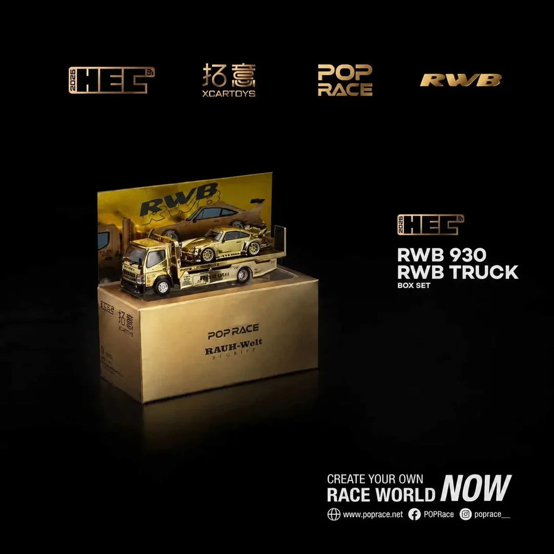 Pop Race HEC Exclusive Porsche RWB 930 & RWB Truck Gold Chrome