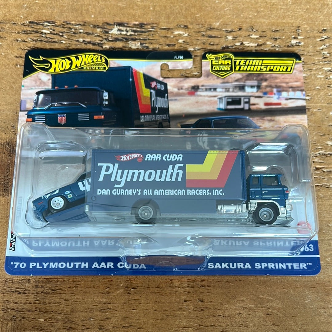 Hot Wheels Team Transport 70’ Plymouth AAR Cuda Sakura Sprinter #63