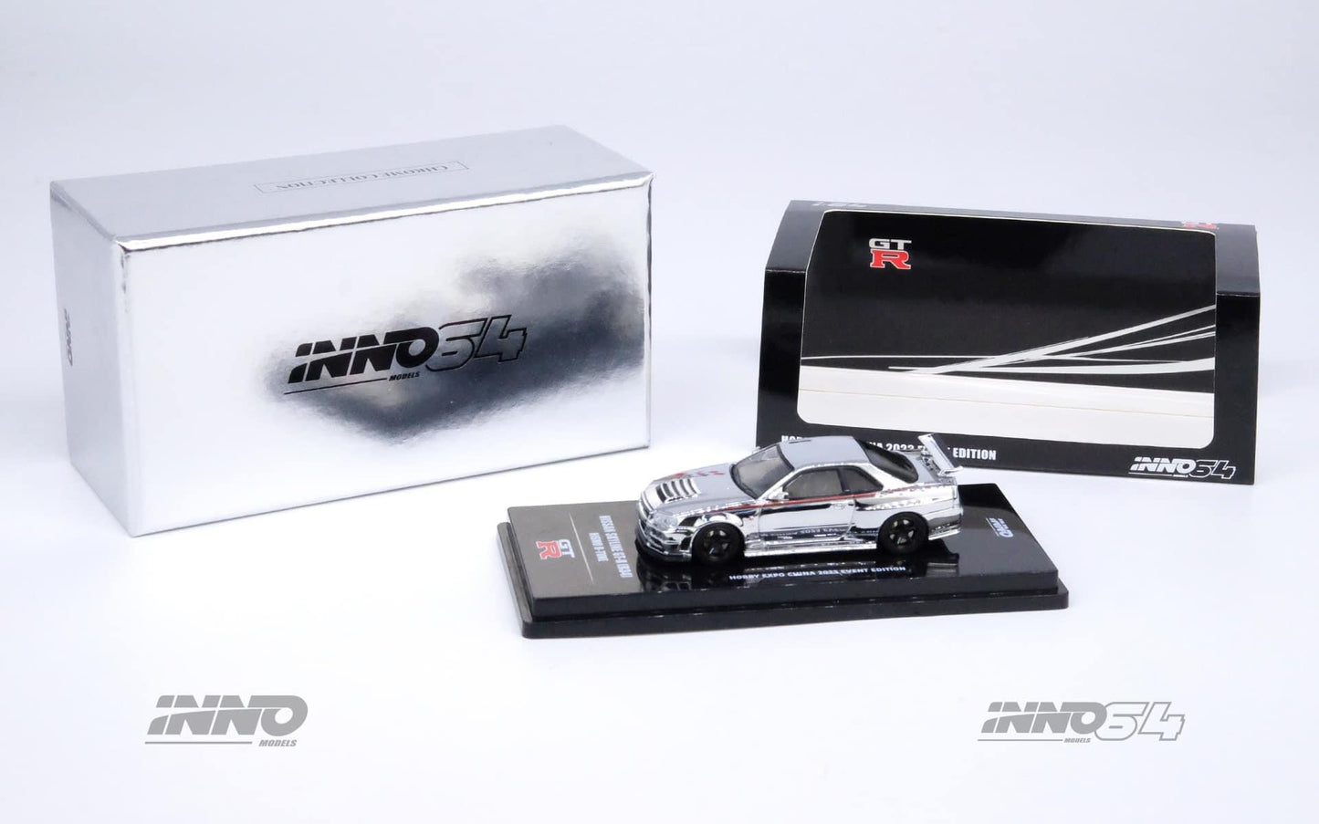 Inno64 Nissan Skyline R34 GTR Silver Chrome Hobby Expo China 2023 Event Edition