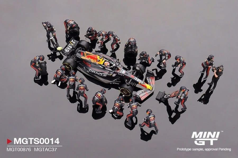 Mini GT Oracle Red Bull Racing RB19 #1 Max Verstappen Pit Crew Set #MGTS0014