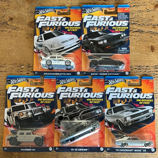 Hot Wheels Mainline Fast & Furious Decades Of Fast Full Set Of 5