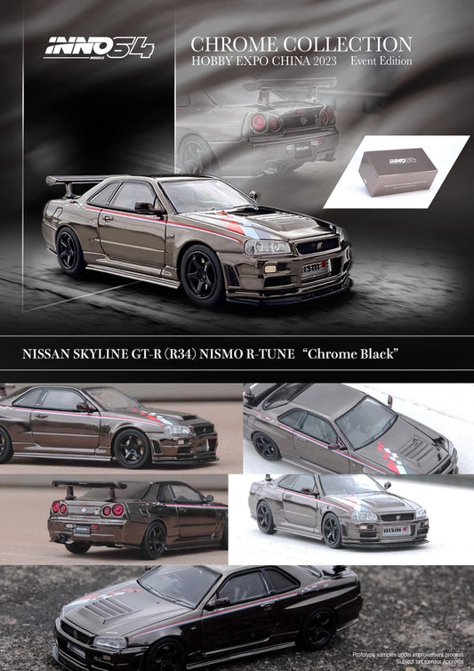 Inno64 Nissan Skyline R34 GTR Black Chrome Hobby Expo China 2023 Event Edition